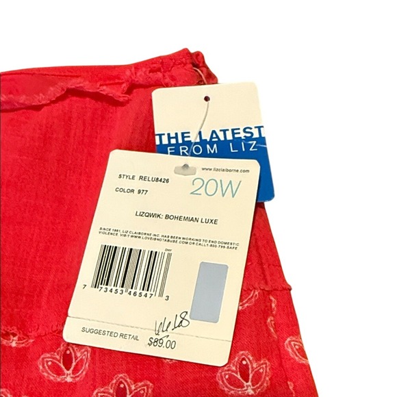 NWT Liz Claiborne Full Skirt BOHO 100% Cotton With Slip Sz 20W Cottage Pinks - Picture 3 of 11